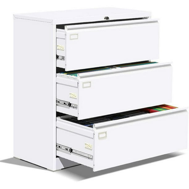 Suncrown 3 Drawer Lateral Metal File Cabinet With Lock For Legal Letter A4 Size White Com Suncrown 3 Drawer Lateral Metal File, White Lateral File Cabinet With Wheels