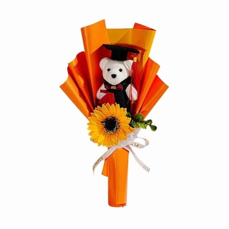 Graduation Season Sunflower Bear Bouquet Handmade Simulation Flower Arrangement Keepsake Gift Graduation Ceremony Party Decor Home Desk Display Souvenir Gift For Graduates Celebration Event Decor