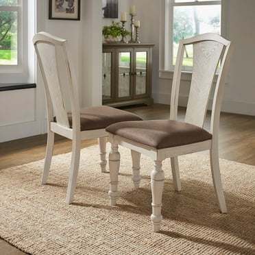 Weston Home Gueret Slat Back Solid Wood Dining Chairs, Set of 2, Dark Brown/Antique White