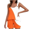 thumbnail image 3 of Scyoekwg Womens 2 Piece Outfits Summer Sprots Sets Color Matching V-neck Sleeveless Camisole Top Shorts Workout Set (Orange,XXL), 3 of 7