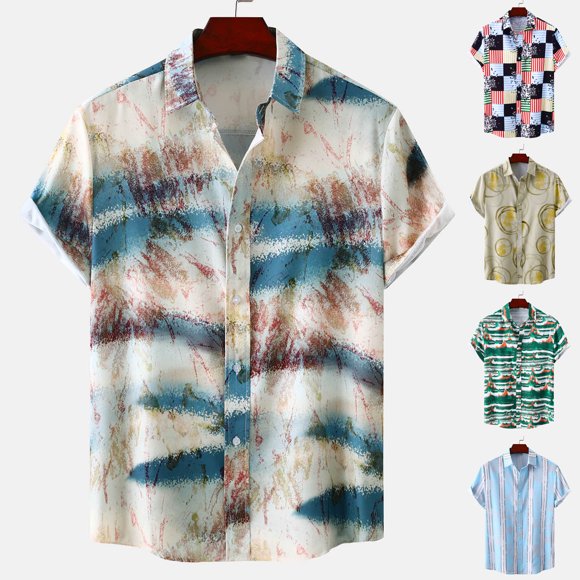 UVEASISHA Men Hawaiian Shirt Funny,Summer Tropical Button Down Shirts Summer Short Sleeve Beach Shirt Casual Loose Fit Floral Shirts Mens Vacation Shirt Spring Sales