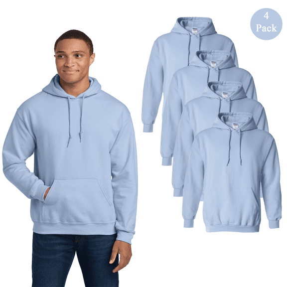 Gildan Men's Heavy Blend Hooded Sweatshirt, Long Sleeve Casual Light Blue Fleece Hoodie, 4-Pack S