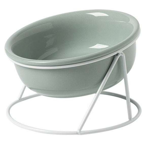 Raised Ceramic Cat Bowl - Tilted Dog Feeding Bowl Pet Food Bowl with Iron Stand