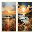 thumbnail image 2 of Designart "Orange Blue Sunrise On The Beach I" Sunrisesunset Framed Wall Art Set Of 2 - Orange Landscapes Gallery Wall Frame Set For Home Decor, 2 of 7