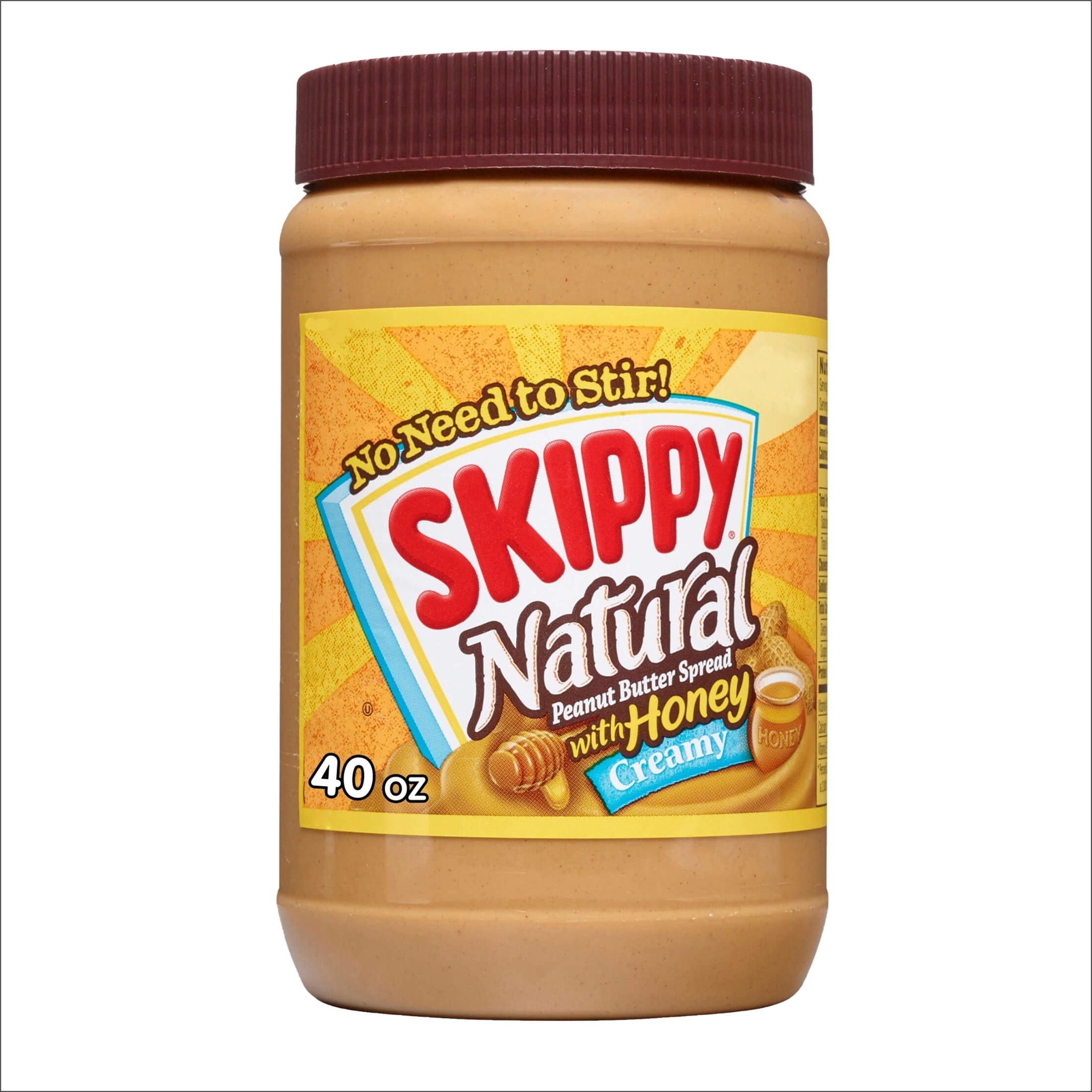 (3 pack) SKIPPY Natural Creamy Peanut Butter Spread with Honey, 6 g Protein Per Serving, Shelf-Stable, 40 oz Plastic Jar