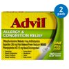 (2 pack) (2 Pack) Advil Allergy & Congestion Relief (20 Count) Pain Reliever / Fever Reducer Coated Tablet, 200mg Ibuprofen, Sneezing, Nasal Decongestant, Sinus Pressure
