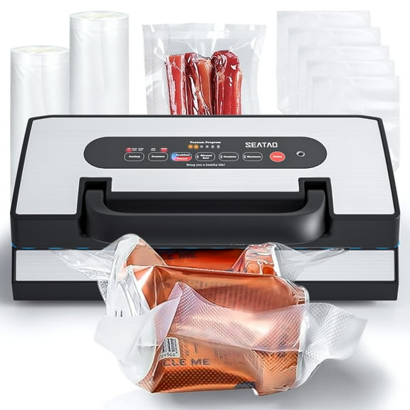 Upgraded Vacuum Sealer for Liquid, SEATAO 90Kpa Vacuum Sealer Machine for Dry/Moist/Liquid Food, Easy-Lock Handle, Double Heat Seal, Built-in Cutter and Bag Storage & Removable Drip Tray