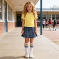 thumbnail image 5 of Cethrio Girls Cotton Outfit Sets, Short Sleeve 3 Piece Summer T-shirts Skirts and Socks Set Yellow Size 9-10 T, 5 of 7