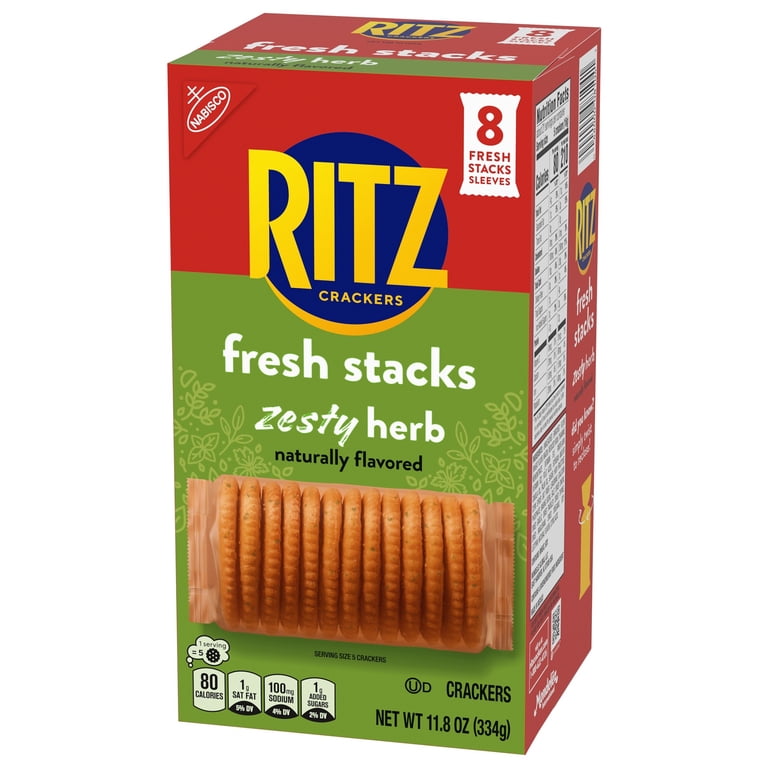 RITZ Fresh Stacks Zesty Herb Crackers, Travel Snacks, 11.8 oz (8