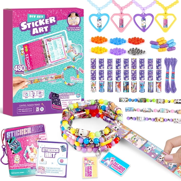 Juego de pegatinas para pulseras Plunack DIY con libro, 480 piezas, 5 a 8 años