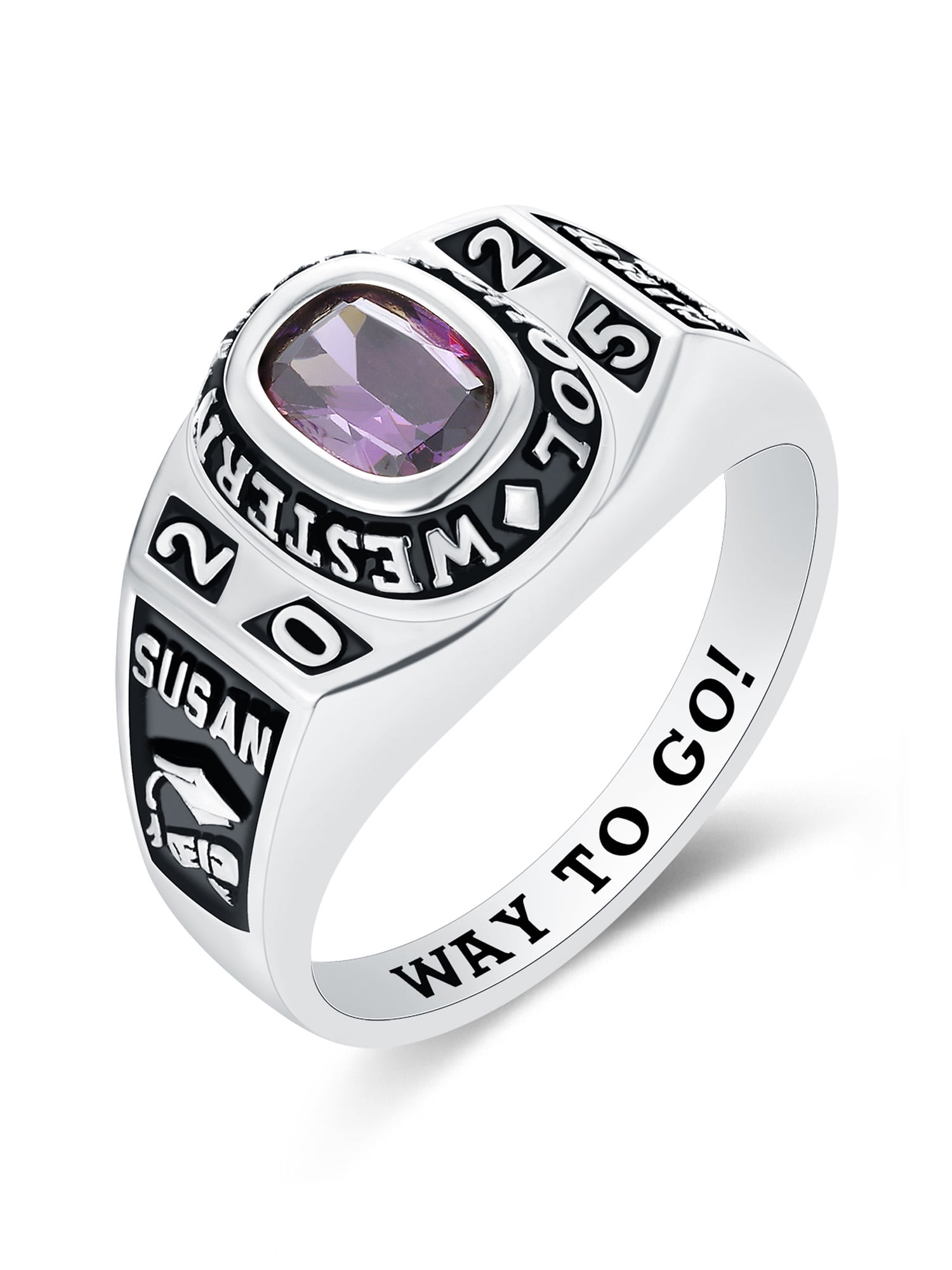 Mementos USA Custom Sterling Silver Class Ring for Women High School and College-Platinum-Flawless