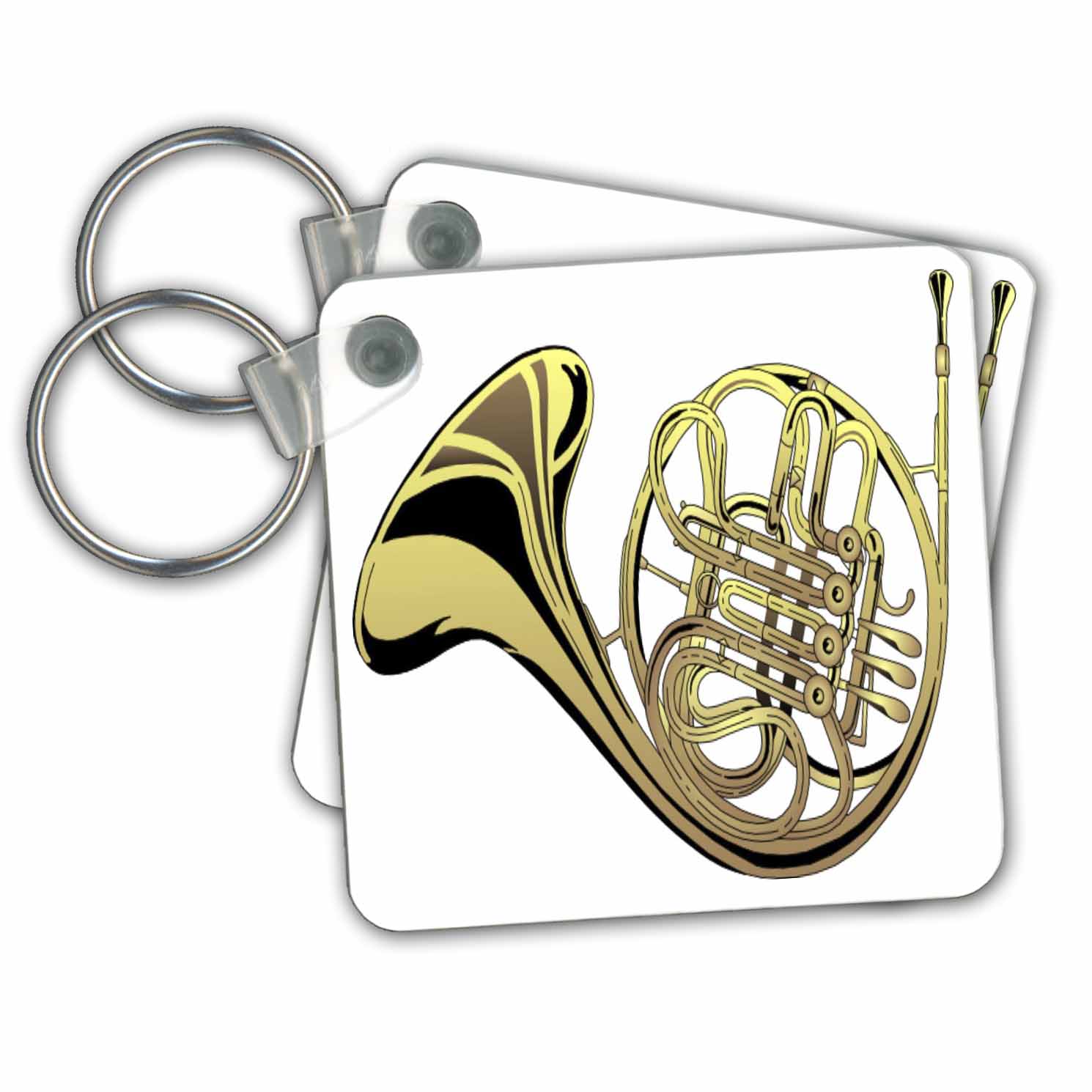3dRose 3dRose Large Gold French Horn Key Chains, 2.25 by 2.25inch