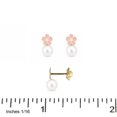 thumbnail image 2 of 18k Solid Yellow Gold Pearl and Pink Enamel Flower Covered Screwback Earrings, 2 of 3