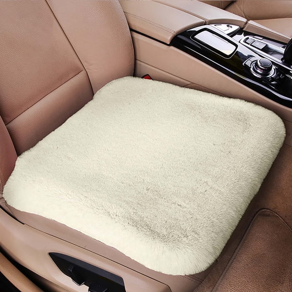 Herrnalise Car Seat Cushion,17.4" Soft Warm Fluffy Plush Vehicle Seat Cushion with Non-Slip Backing for Comfortable Driving,Universal Car Accessories for Home and Office Chair,White