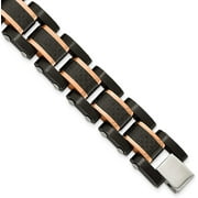 Chisel Stainless Steel Brushed and Polished Black and Rose IP-plated with Black Carbon Fiber Inlay Link Bracelet - 8.5"