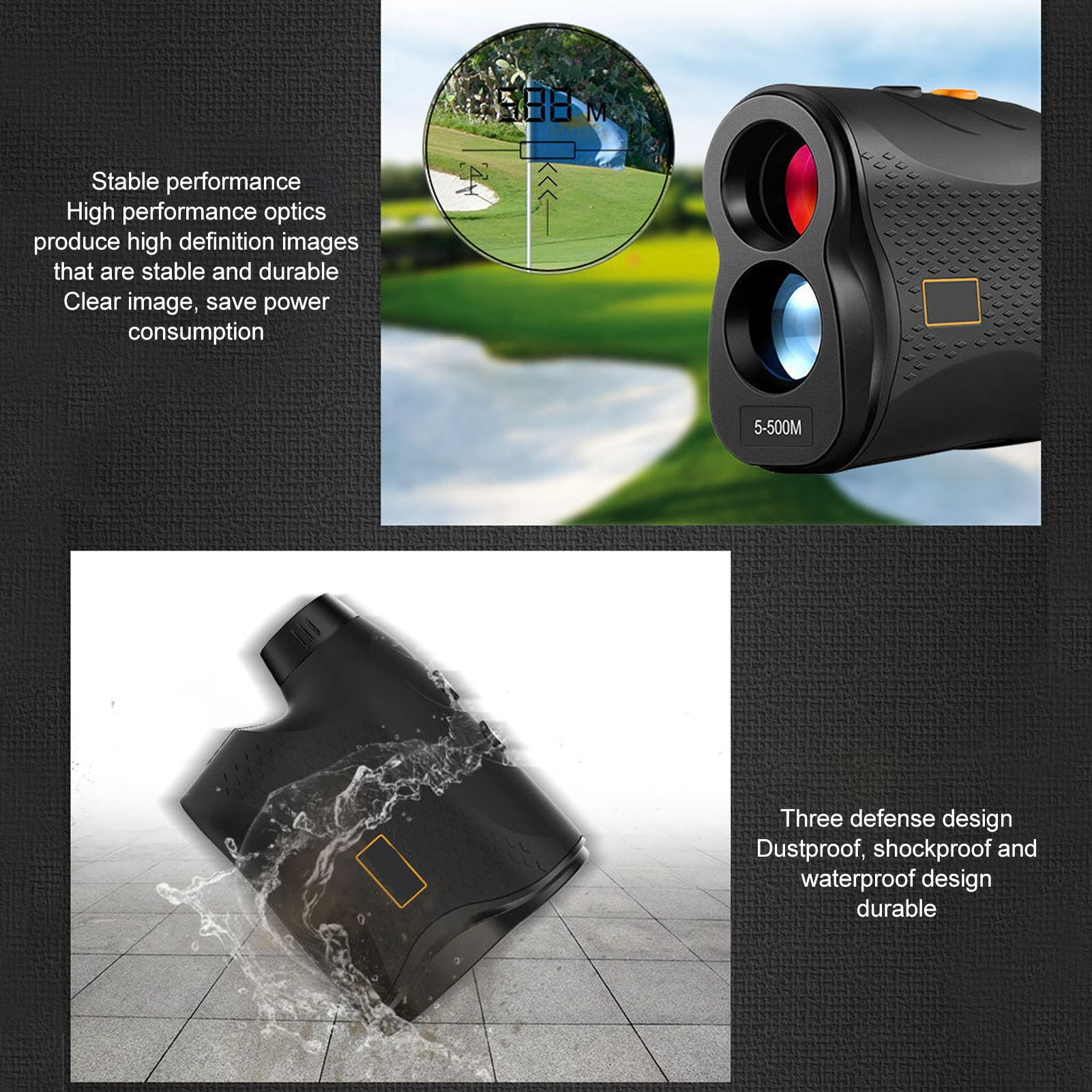 Nieyigj Laser Rangefinder Multifunction 6X Magnification Waterproof Dustproof Flag Pole Lock Golf Hunting Distance Measuring Instrument 546.8 yd Black