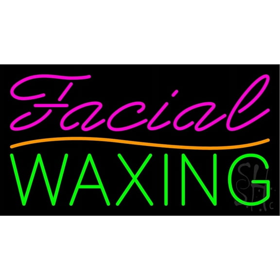 Cursive Facial Waxing Blue Border LED Neon Sign 20 x 37 - inches, Black Square Cut Acrylic Backing, with Dimmer - Bright and Premium built indoor LED Neon Sign for Spa interior decor and storefront.