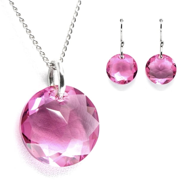 Juego de aretes y cadena ZVEZDA con dije corte Classic plata mexicana ley .925 Rosa