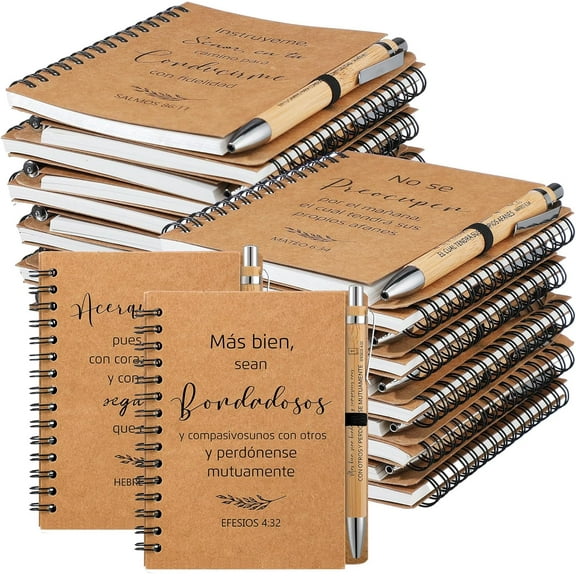 80 Pcs Bulk Spanish Christian Spiral Notebook Gift with Bible Verse Pen Spanish Christian Journal Small Religious Prayer Journal Inspirational Thank You Gift for Women Men Staff