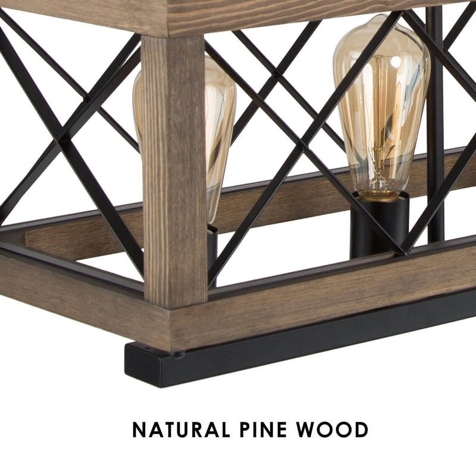LNC 32-in Rustic Wood & Black Metal 5-Light Linear Chandelier for Kitchen Island & Dining