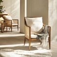 thumbnail image 2 of NIUTN Mid Century Modern Accent Chair with Wood Frame, Upholstered Living Room Chairs with Waist Cushion, Reading Armchair for Bedroom Sunroom (Brown), 2 of 5