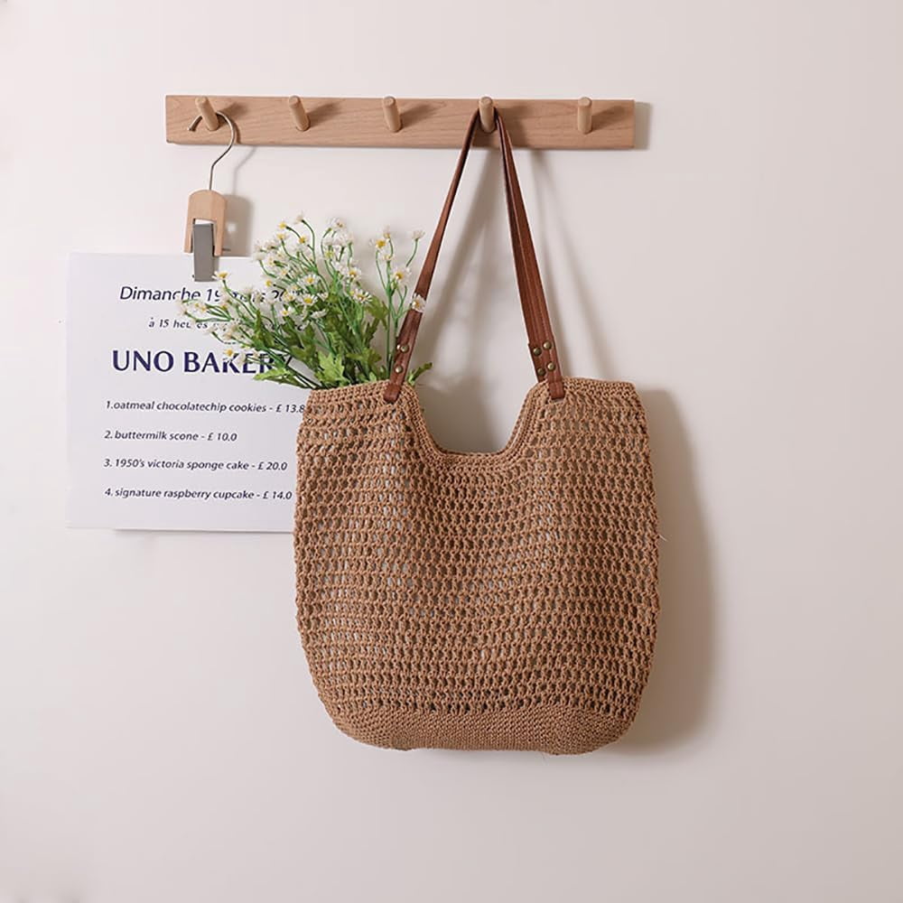 CoCoMangos Crochet Bags for Women Summer Beach Mesh Tote Bag Aesthetic Shoulder Bag Grunge Hippie Knitted Boho Bag