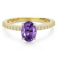 thumbnail image 3 of Gem Stone King 14K Two Tone Gold Purple Amethyst and Lab Grown Diamond Engagement Ring for Women | 1.31 Cttw | Oval 8X6MM | Gemstone February Birthstone | Size 5, 3 of 6