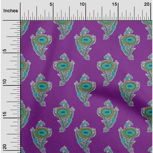 oneOone Cotton Poplin Fabric Leaves & Floral Block Print Fabric BTY 56 Inch Wide