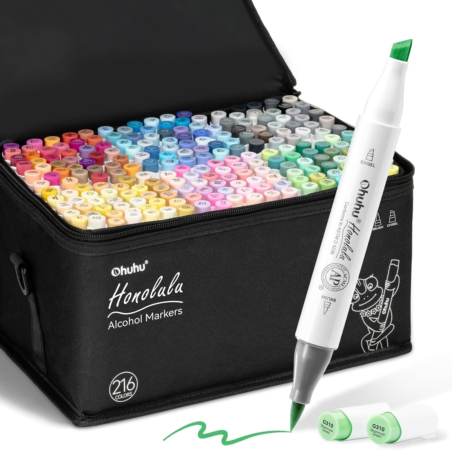 Ohuhu 168-Color Alcohol Brush Markers, Dual Tip Brush & Chisel