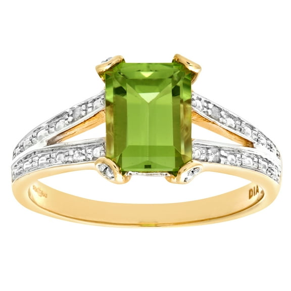 9ct Gold Jewelco London Diamond Emerald Cut Peridot Art Deco Solitaire Ring