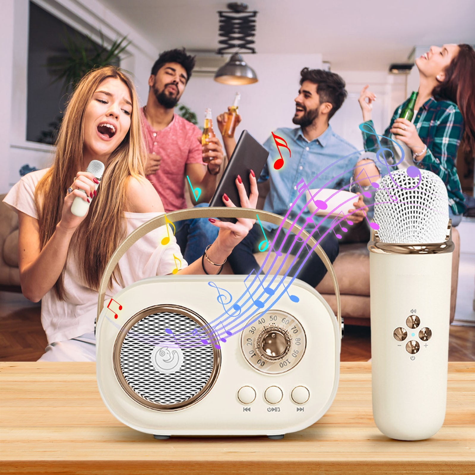 Byujiro Mini Karaoke Machine with 1 Wireless Microphone for Kids and Adults Cute Karaoke with Microphone Set Portable Bluetooth Speaker with Microphone Retro Handheld Style