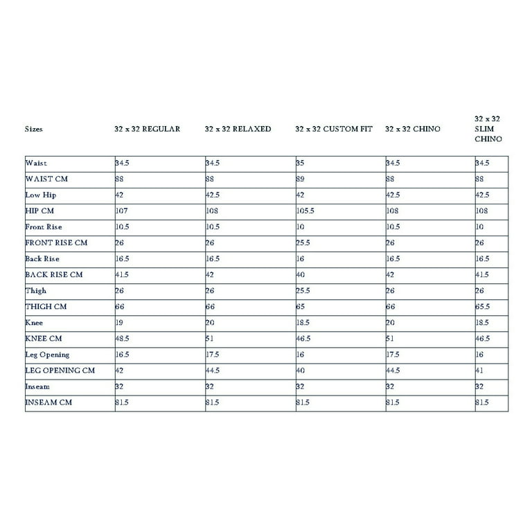 Tommy hilfiger outlet men's size chart