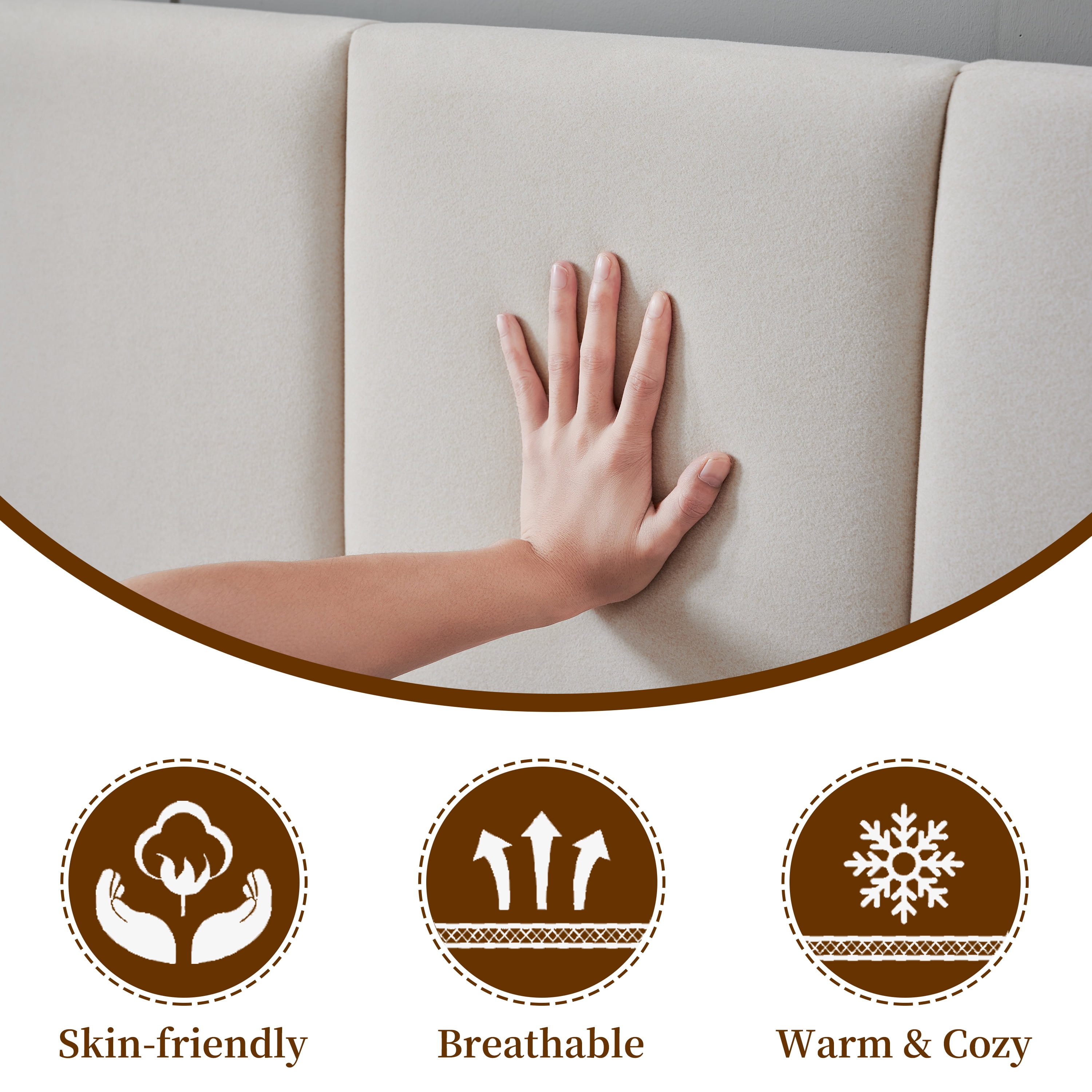 Upholstered Lift Storage Bed Frame with Velvet Headboard, 2 Drawers & 9.6" Under-Bed Storage, King Sizes in Beige, No Box Spring Needed, Ergonomic Design for Ultimate Comfort