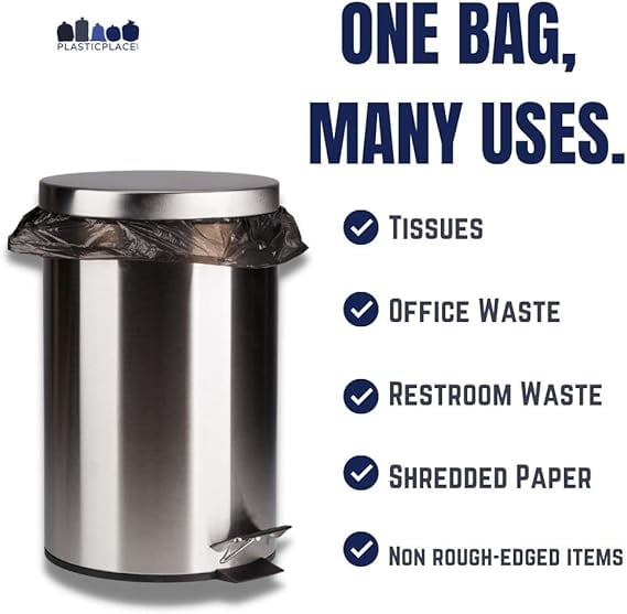 Plasticplace 12-16 Gallon Trash Bags, Black Tall Garbage Bags Liners, 24" x 31" (250 Count), Puncture-Proof, Durable, Industrial Strength Waste Trashbags for Kitchens Home Office Heavy Duty 1.0 Mil