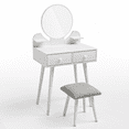 thumbnail image 2 of TLSUNNY Kids Vanity Table and Stool Set, Toddler Wooden Makeup Desk with Mirror, Drawers, Shelves, for Girls Age 3+, 2 of 9
