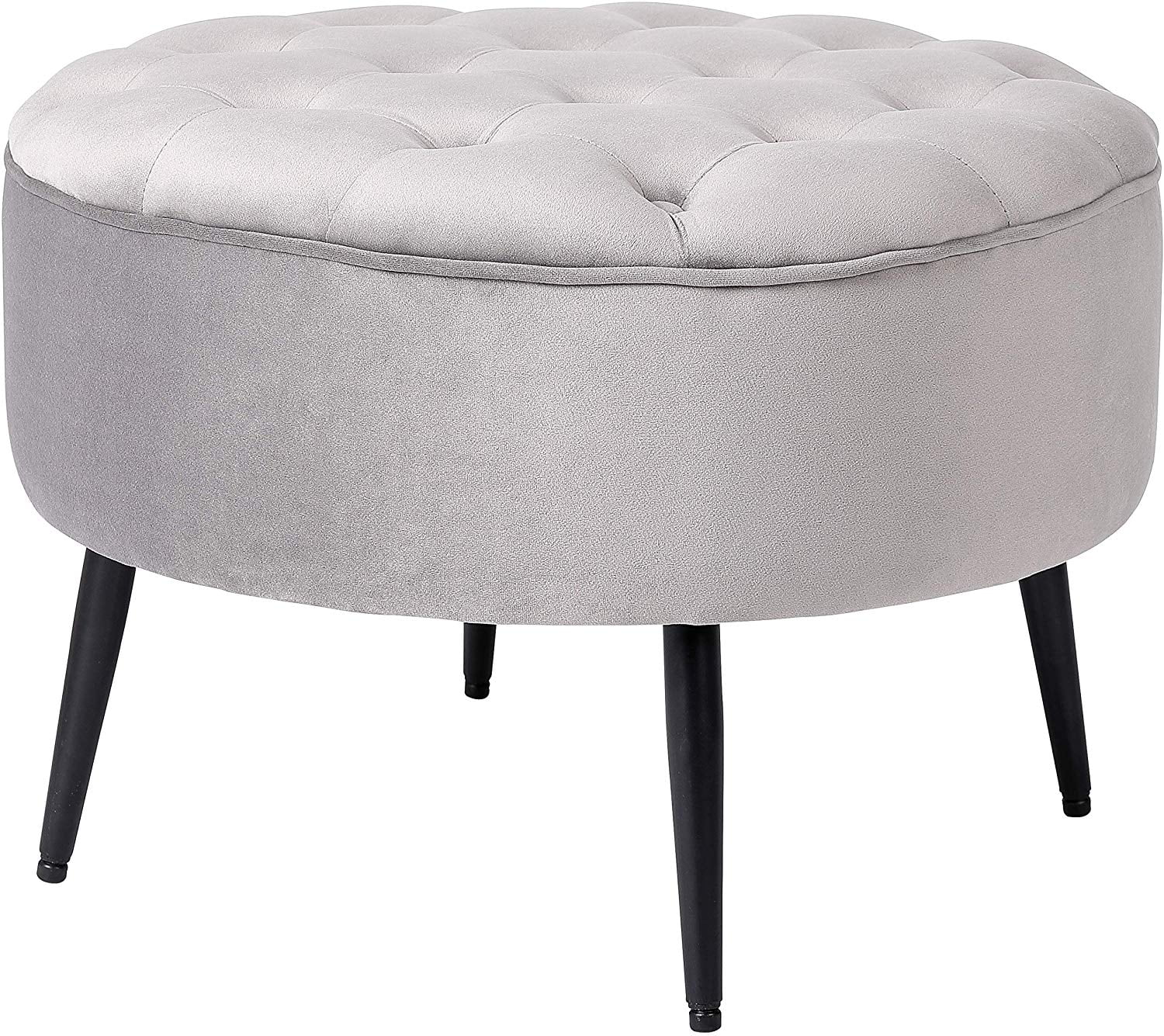 BirdRock Home Tufted Round Grey Ottoman Velvet Foot Stool Mid