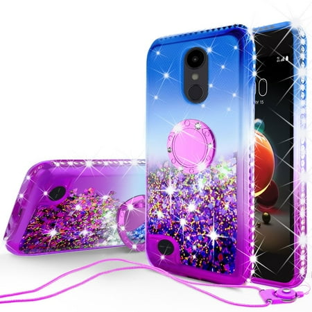 Rebel Floating - LG Aristo 2,Aristo 2 Plus,Rebel 2,Risio 3 Glitter Phone Case Kickstand Ring Stand Liquid Floating Quicksand Bling Sparkle Protective Cover for Girl Women - Blue Gradient