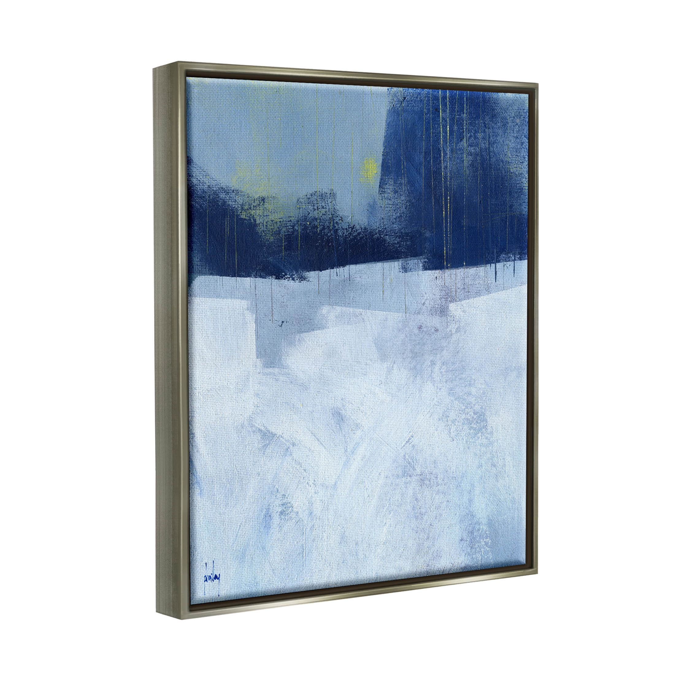 Stupell Industries Abstract Blocked Layered Shapes Painting Luster Gray Floating Framed Canvas Print Wall Art, Design by Paul Bailey