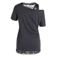 thumbnail image 3 of Rosegal Women's Plus Size Skew Neck T Shirt with Floral Lace Tank Top, 3 of 6