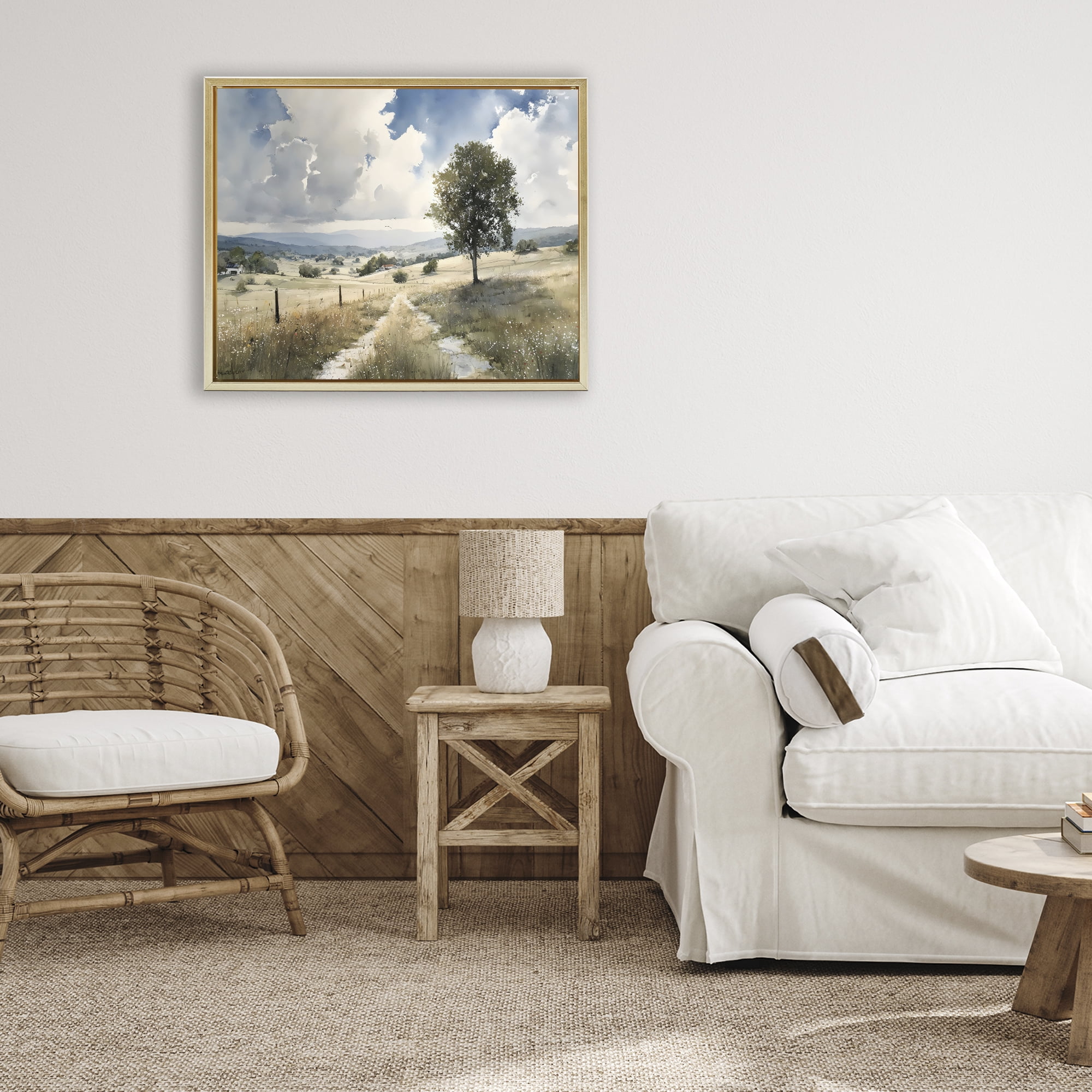Stupell Industries Wagon Road Through Meadow Gold Framed Floater Canvas Wall Art, design by Franklyn Gregory