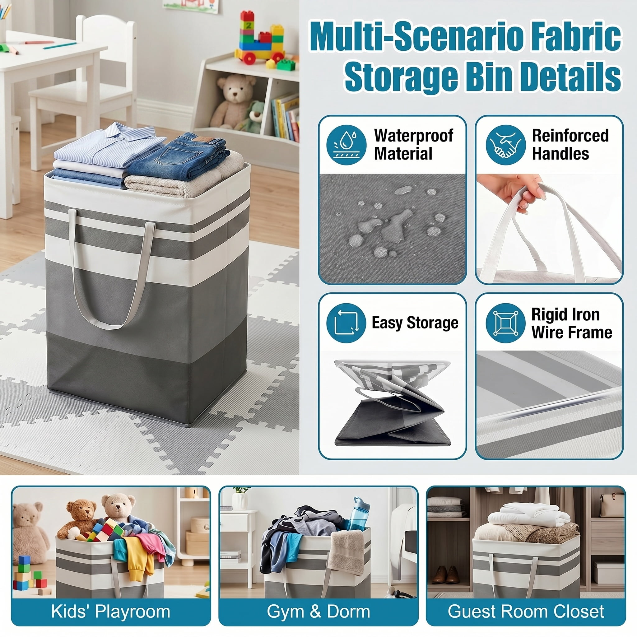 2 Pack Extra Large Laundry Basket, Collapsible Waterproof Laundry Hamper, Heavy-Duty Handled Freestanding Storage Bin, 75L Grey Organizer for Clothes