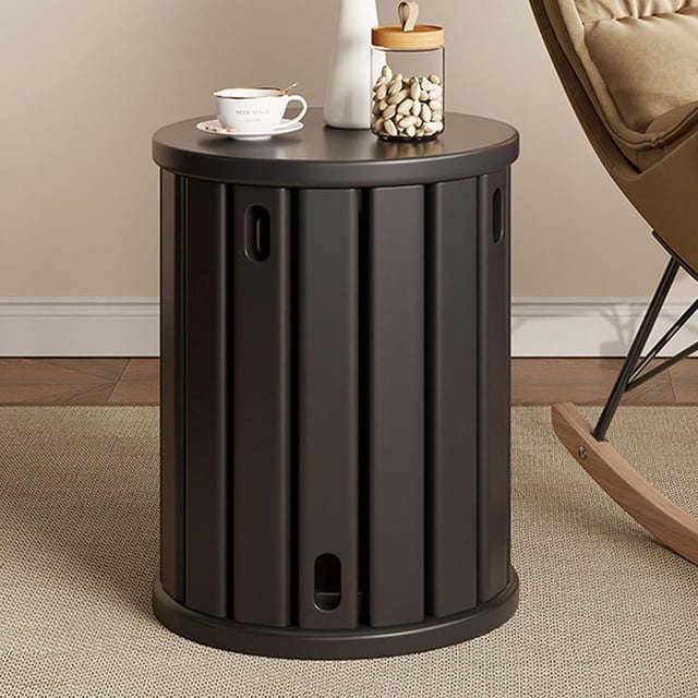 Stackable Stools Set of 4-in-1 Wooden Stool Side Table, Farmhouse Stackable Side Tables, Walnut Coffee Table with Stools Nesting End Table Set Mid Century Modern Nightstand, Round Small Square Black