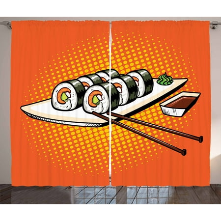 Sushi Curtains 2 Panels Set Japanese Dish Served On Plate With