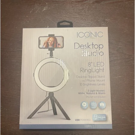 RHEA- Iconic Desktop Studio 8 Led Ring Light W Phone Mount & Tripod Stand