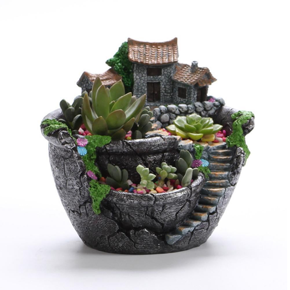 Rewera Plants Pot Succulent Plants Pot with Sweet House Flower Basket Planter Pot Garden Decoration