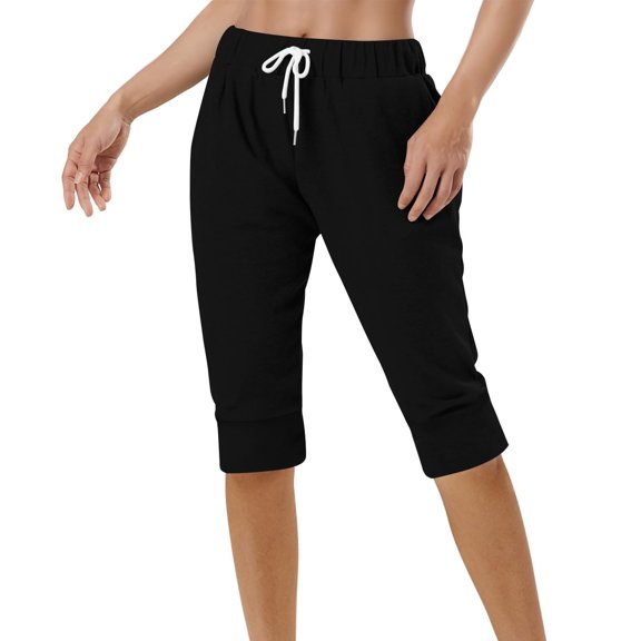 Beugl Womens Shorts Clearance, Capri Pants for Women Joggers with Pockets Stretchy Lightweight Sweatpants Workout Yoga Running Athletic Pants Workout Shorts Women Biker Shorts Women Black L