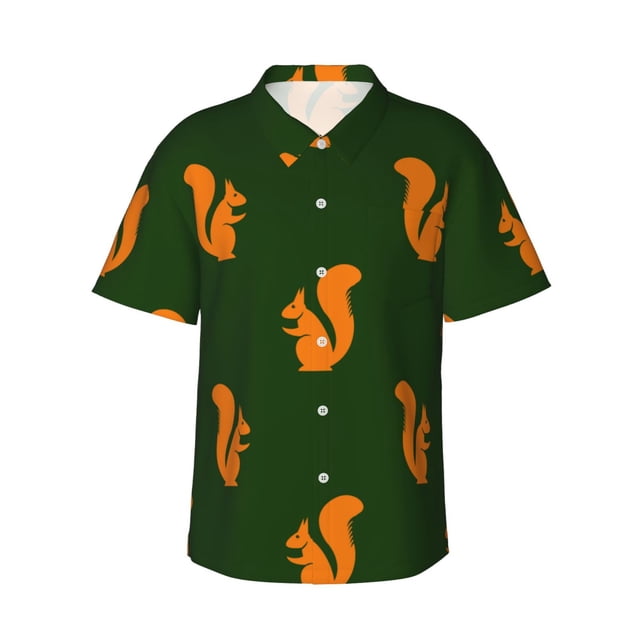 Fotbe Bold Squirrel Silhouettes Camisa Hawaiana para Hombre Unisex – Camisa Casual de Verano con Botones de Manga Corta de Algodón y Lino,Small