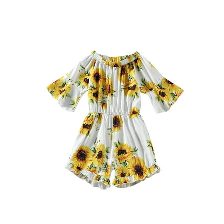 

Calsunbaby Toddlers Kid Girls Casual Summer Jumpsuit Infants Boat Neck Half Sleeves Sunflower Print Playsuit