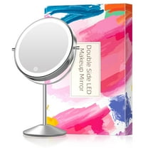 Funtouch Double-Sided Lighted Makeup Mirror, Round Metal Freestanding Vanity Mirror with 10x Magnification