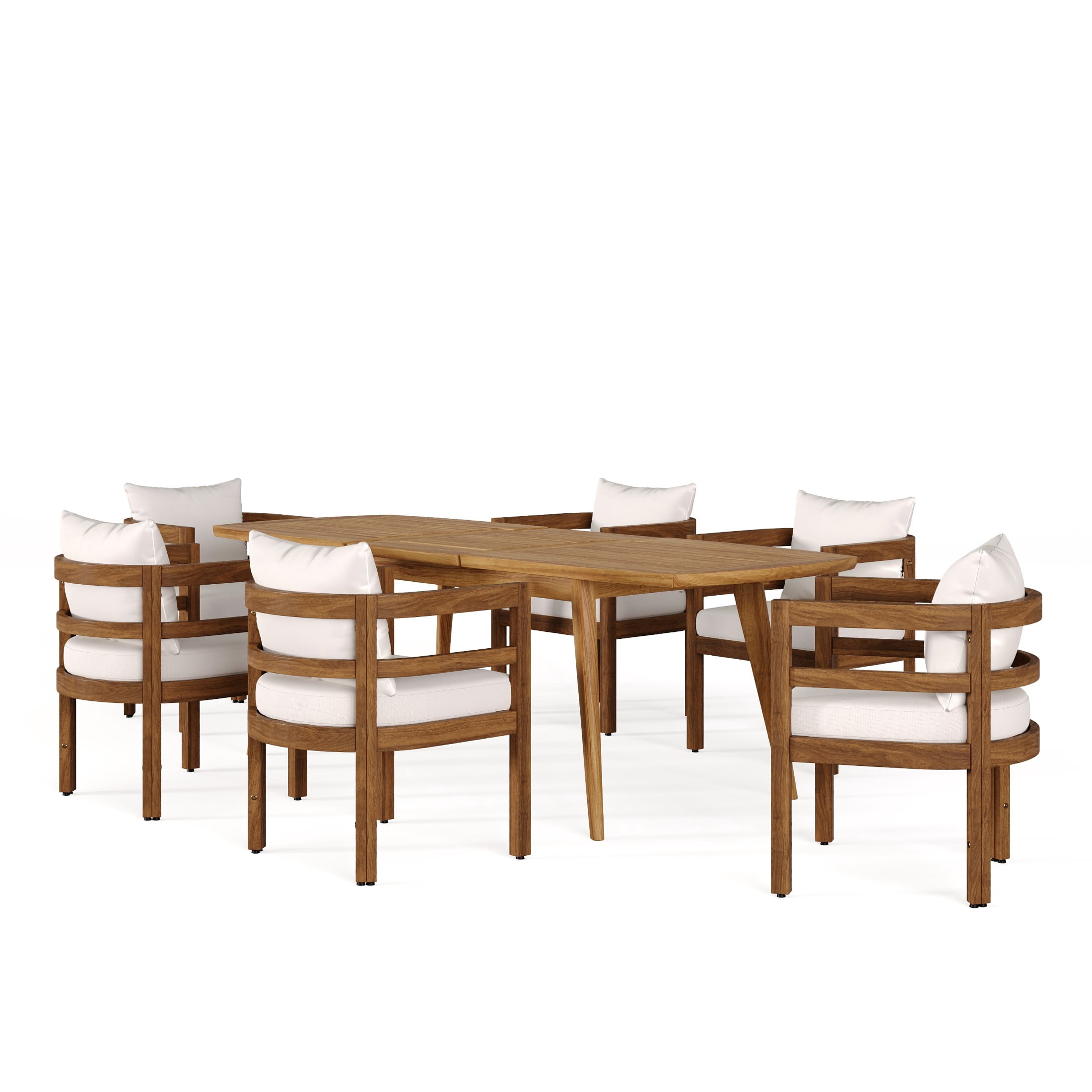 Christopher Knight Home 7-Piece Outdoor Wood Dining Set, Expandable Table with Beige Cushioned Chairs, Brown